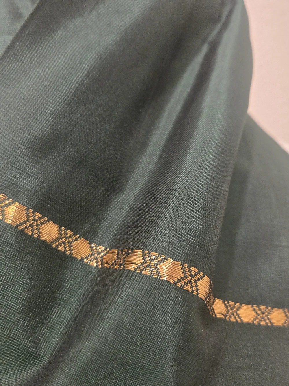 Classic Dark Green Silk Scarf with Gold Trim